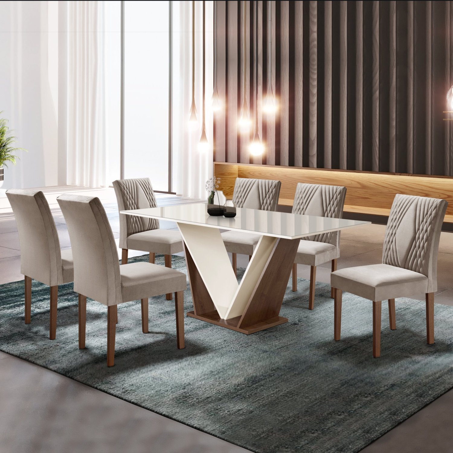 Conjunto Sala de Jantar Mesa Tampo Dakota Plus Vidro 160x80cm com