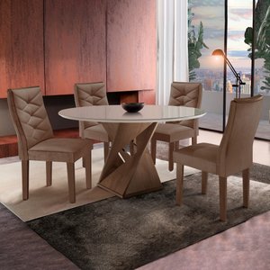 Conjunto Sala de Jantar Mesa Tampo Redondo Plus Vidro 100cm com 4 Cadeiras Barcelona Yescasa 