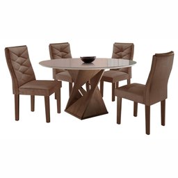 Conjunto Sala de Jantar Mesa Tampo Redondo Plus Vidro 100cm com 4 Cadeiras Barcelona Yescasa  - 15