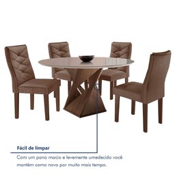 Conjunto Sala de Jantar Mesa Tampo Redondo Plus Vidro 100cm com 4 Cadeiras Barcelona Yescasa  - 9
