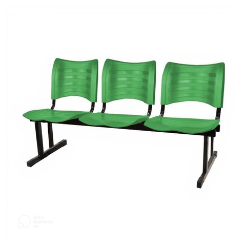 Cadeira Longarina Plástica 03 Lugares - Cor Verde - Mrplast - 34202