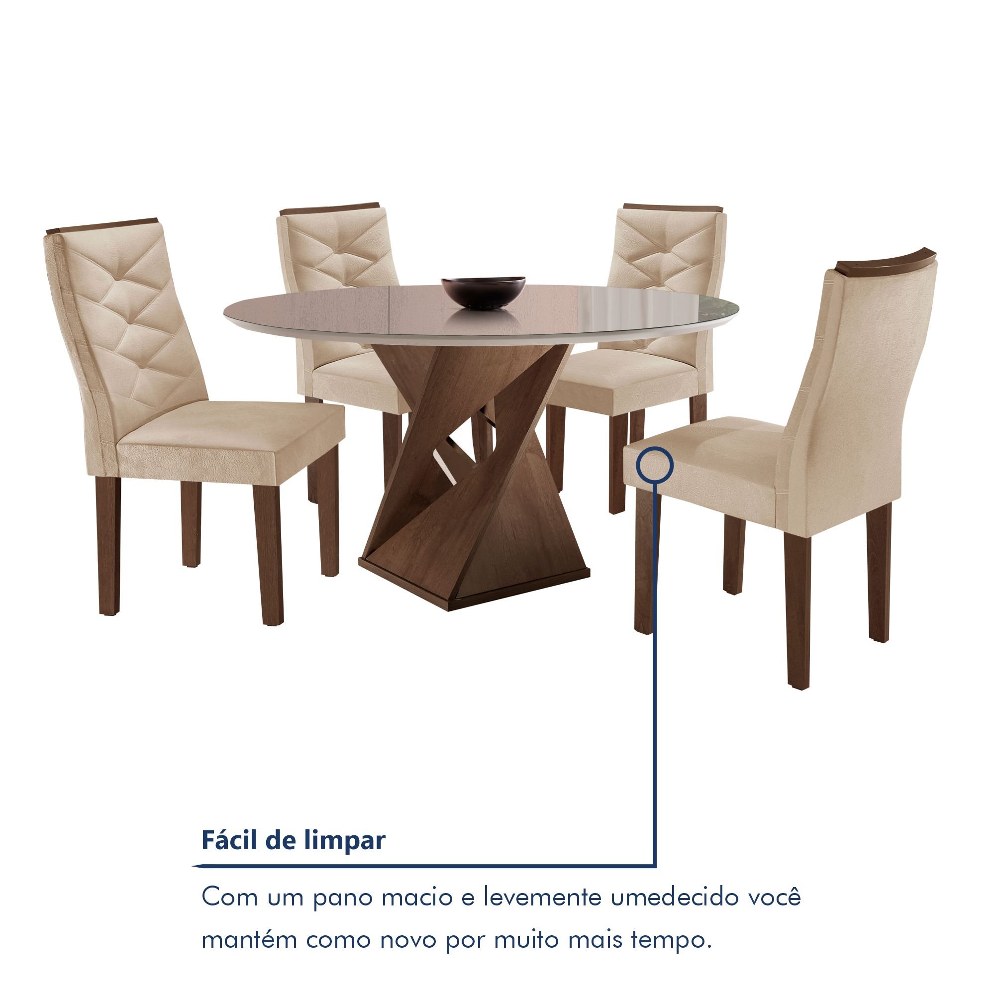 Conjunto Mesa Redonda com Vidro e 4 Cadeiras Tampo Barcelona Yescasa - 8