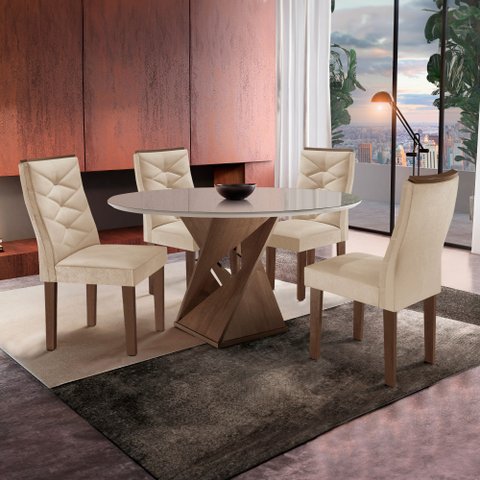 Conjunto Mesa Redonda com Vidro e 4 Cadeiras Tampo Barcelona Yescasa