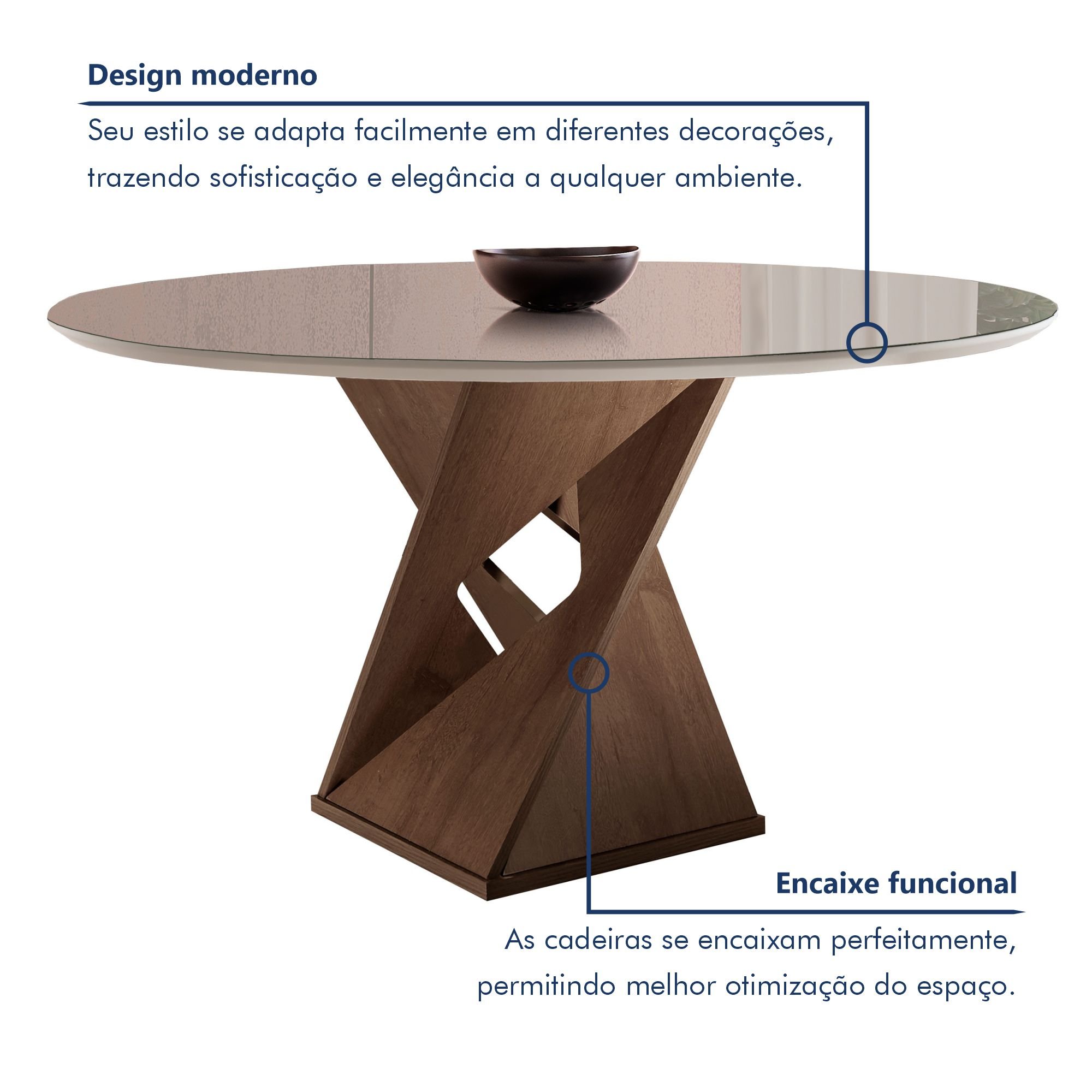 Conjunto Mesa Redonda com Vidro e 4 Cadeiras Tampo Barcelona Yescasa - 3