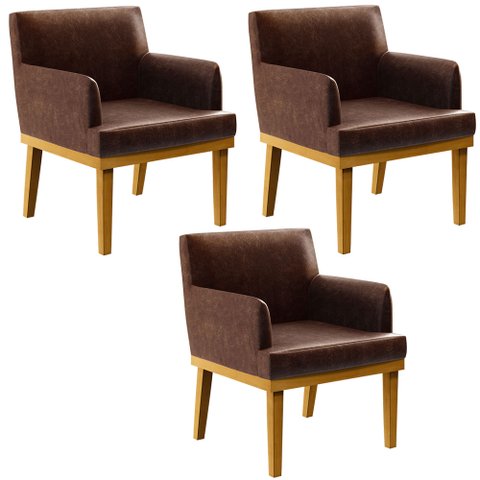 Kit 3 Poltronas Decorativas Para Sala De Estar E Recepção Beatriz W01 Couríssimo Marrom - Lyam