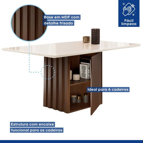 Mesa de Jantar Firenze c/ 4 Cadeiras Delta – LJ Móveis – 135×90 – Castanho  Premium / Off White