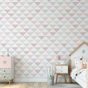 Ver imagem 2 de Papel de parede infantil triângulo rosa menina para quarto de bebê M² PP138
