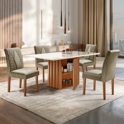 Conjunto Sala de Jantar Mesa Tampo Slim Plus Vidro 120x90cm com 4 Cadeiras Elis Yescasa - 1