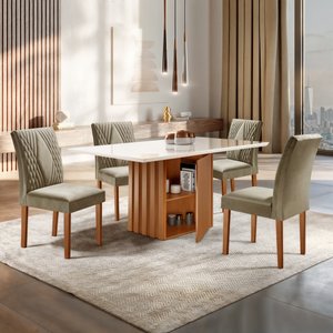 Conjunto Sala de Jantar Mesa Tampo Slim Plus Vidro 120x90cm com 4 Cadeiras Elis Yescasa