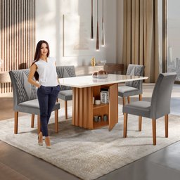 Conjunto Sala de Jantar Mesa Tampo Slim Plus Vidro 120x90cm com 4 Cadeiras Elis Yescasa - 9