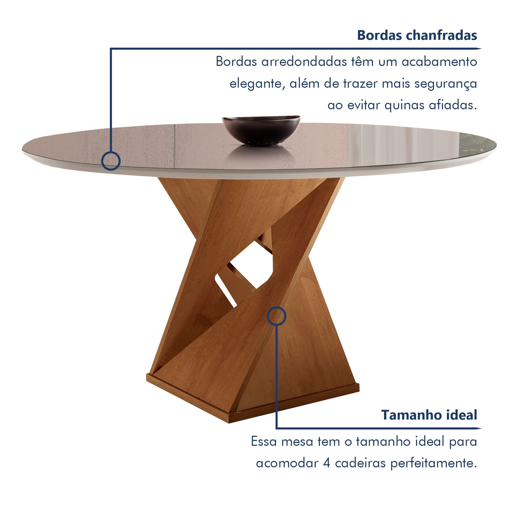 Conjunto Mesa Redonda com Vidro e 4 Cadeiras Tampo Barcelona Yescasa - 4