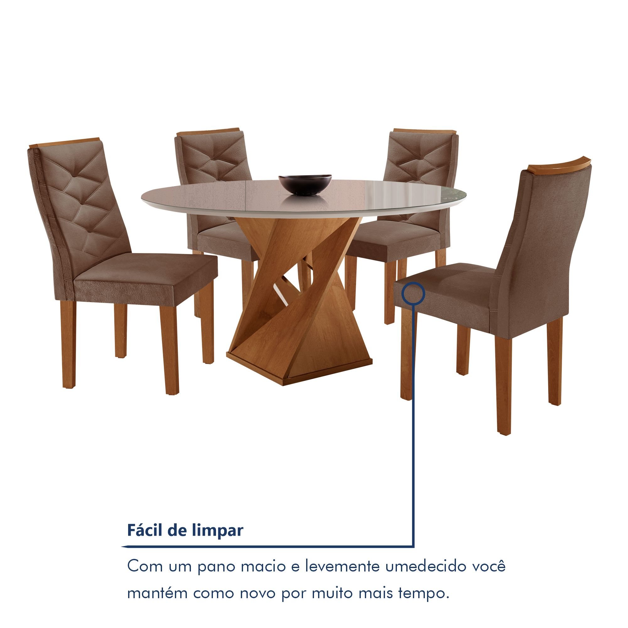 Conjunto Mesa Redonda com Vidro e 4 Cadeiras Tampo Barcelona Yescasa - 8