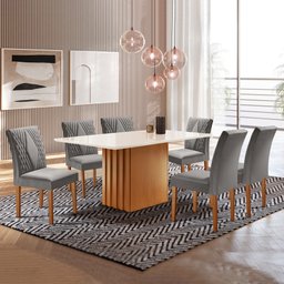 Conjunto Sala de Jantar Mesa Tampo Slim Plus Vidro 170x90cm com 6 Cadeiras Elis  - 1