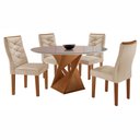 Ver imagem 5 de Conjunto Mesa de Jantar Redonda 4 Cadeiras Tampo de Vidro Barcelona Yescasa Cinamomo Off White