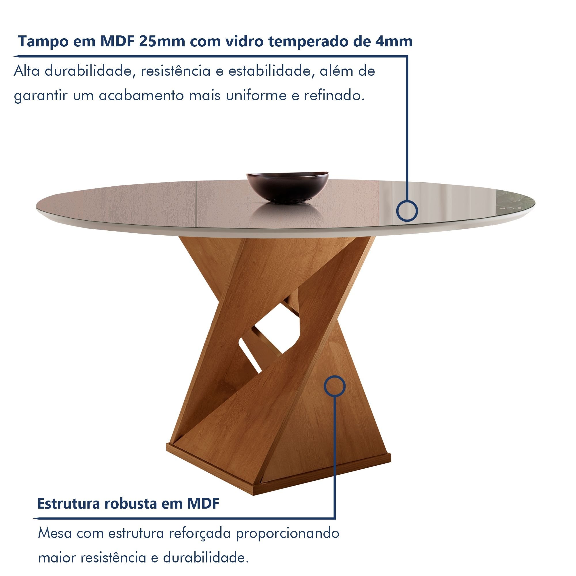 Conjunto Mesa Redonda com Vidro e 4 Cadeiras Tampo Barcelona Yescasa - 2