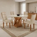 Ver imagem 1 de Conjunto Mesa de Jantar Redonda 4 Cadeiras Tampo de Vidro Barcelona Yescasa Cinamomo Off White