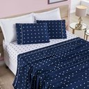 Ver imagem 1 de Jogo Cama Lençol Meggy Poá Casal Padrão Bolinhas Micropercal 200 Fios 4 Peças - Azul Marinho Casa Sc