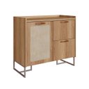 Ver imagem 2 de Buffet 90cm Tampo 25mm Puxador Couro Pés Aço Tela Natural:olmo