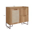 Ver imagem 3 de Buffet 90cm Tampo 25mm Puxador Couro Pés Aço Tela Natural:olmo