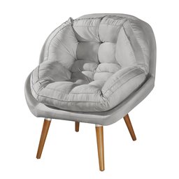 Poltrona Decorativa Sênior Suede Premium Pés de Madeira Cinza:cinza - 2