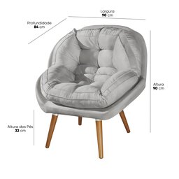Poltrona Decorativa Sênior Suede Premium Pés de Madeira Cinza:cinza - 3
