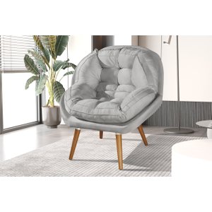Poltrona Decorativa Sênior Suede Premium Pés de Madeira Cinza:cinza