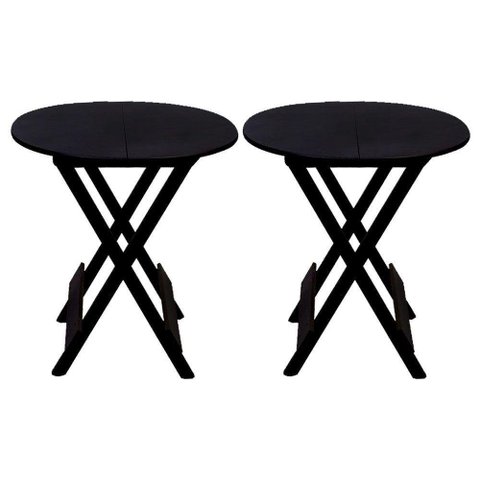 Kit 2 Mesas Redondas Dobráveis Em Madeira Maciça 70X70 Preto Ideal Para Bares E Restaurantes