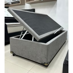 Cama Box Baú Solteiro 0,88 X 1,88 X 0,40 Premium Sued Cinza - 1