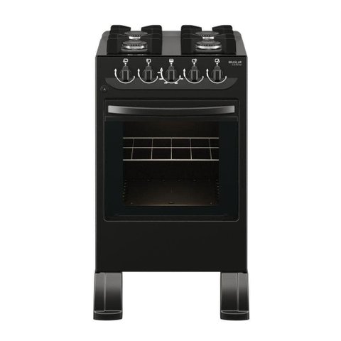 Fogão Piso 4 Bocas Gás Braslar Carina Mesa Vidro Acendimento Automático Preto Bivolt
