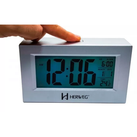 Despertador Digital Prata Metálico Herweg 2972