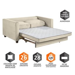 Sofá Cama Marcelle 2 Lugares 150 Casal Veludo Paris Pés de Madeira - Talento Móveis - 3