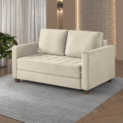 Sofá Cama Marcelle 2 Lugares 150 Casal Veludo Paris Pés de Madeira - Talento Móveis