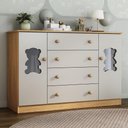 Ver imagem 1 de Cômoda Infantil 125cm 2 Portas com Vidro e 4 Gavetas Teddy Multimóveis Mp4490 Madeirado/off White