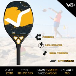 Kit com 2 Raquetes de Beach Tennis Classic Full Carbon VG Plus - Laranja - 8