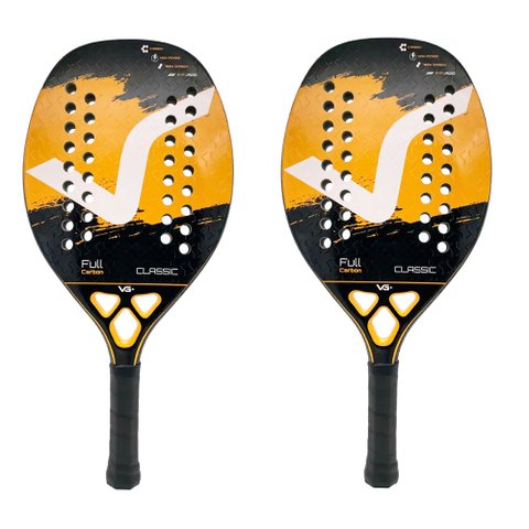 Kit com 2 Raquetes de Beach Tennis Classic Full Carbon VG Plus - Laranja