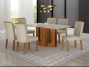 Ver imagem 6 de Conjunto Sala de Jantar Sofia 1,80m Tampo Vidro Off com 6 Cadeiras Jade Cinamomo/Joli Palha