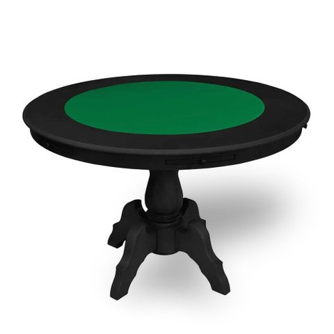 Mesa 6 Lugares Jogos Poker Carteado Montreal Redonda Tampo Reversível com Gavetas e Porta Copos Pret