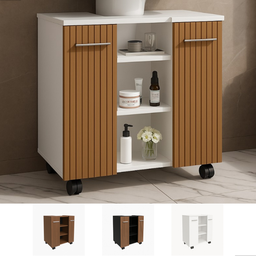 Gabinete com Duas Portas para Banheiro Rodízios Premium - Jm3 Móveis:branco/ripado - 6
