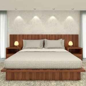 Cama King Cabeceira 2 Mesas C/ Gaveta e Nicho Mdf sob Medida Cor:nogueira Cadiz