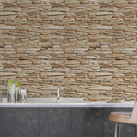 Papel de Parede Adesivo Pedras Irregulares Tons Naturais 15m