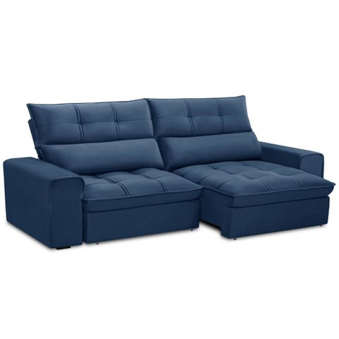 Sofá Retrátil Reclinável para Sala 3 Lugares 210cm Asaph F04 Veludo Azul - Lyam Decor