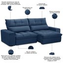Ver imagem 4 de Sofá Retrátil Reclinável para Sala 3 Lugares 210cm Asaph F04 Veludo Azul - Lyam Decor