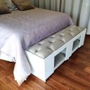 Ver imagem 5 de Recamier Pet Casinha Estofado Cama Box Mdf Branco Queen Capitonê Suede Liso Bege 157 X 40 X 37