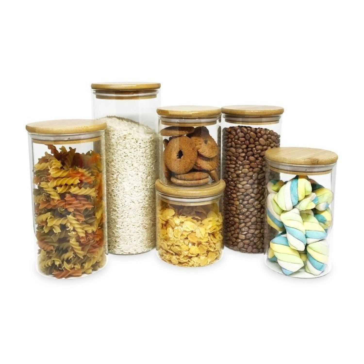 Conjunto de Potes Herméticos Com Tampa de Bambu 6 Peças Oikos ...