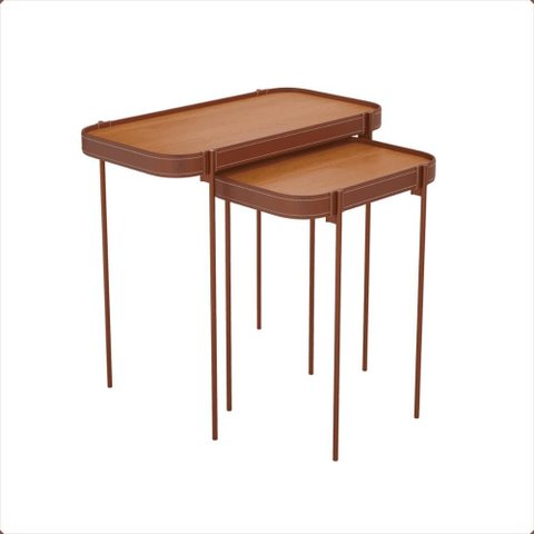 Conjunto Mesas Laterais P e G Mavi Nature com Pes Metal Cobre