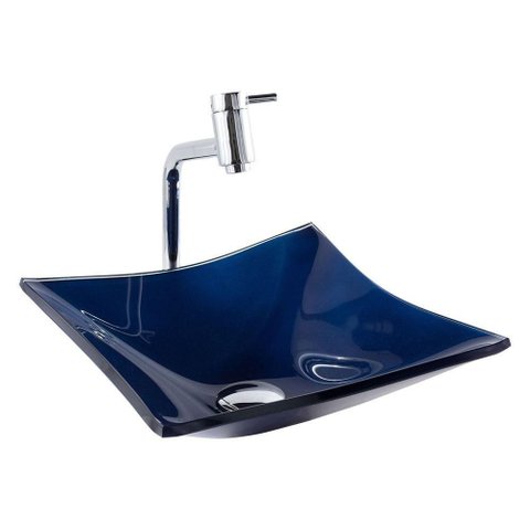 Cuba Azul de Vidro Cq30cm e Torneira Link e Válvula