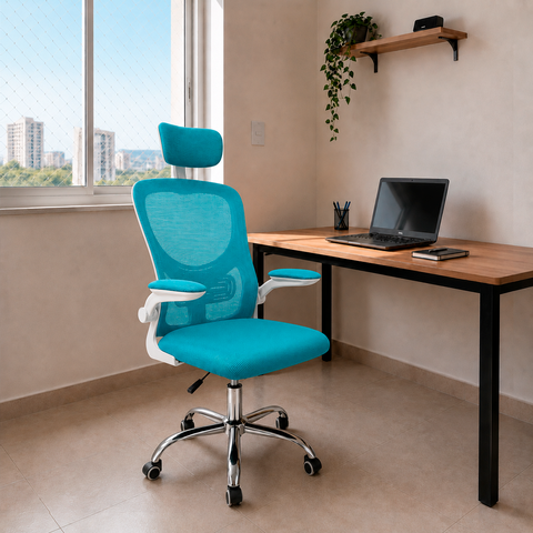 Cadeira Diretor Vegas Ergonômica Tela Mesh Apoio Lombar Apoio de Cabeça Braços Retráteis Base Cromad