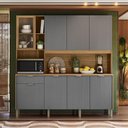 Ver imagem 1 de Armário de Cozinha Compacto Kits Paraná Nature 8 Portas 1 Gaveta Nicho Decorativo 1,94m - Freijó/