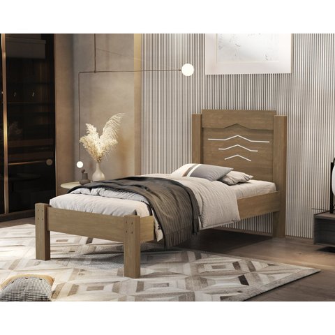 Cama Solteiro 100% MDF 195x103x94cm Sofia Marrom/Castanho/Off White