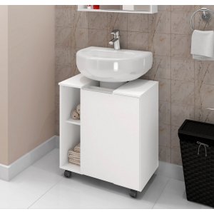 Gabinete Armário Banheiro Para Pia De Coluna Pequin 1 Porta:Branco